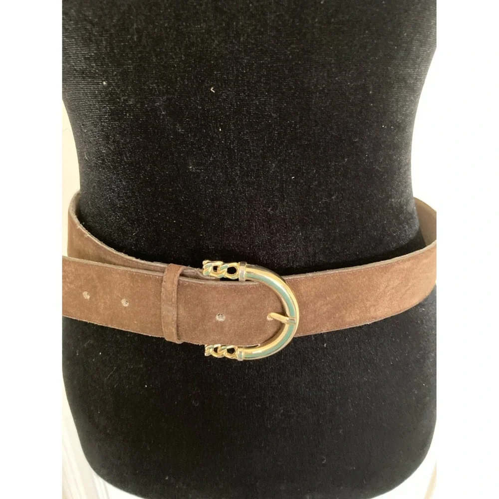 The Ritz‎ Womens Brown Leather Suede Belt Gold Buckle Size Large Classic Staple